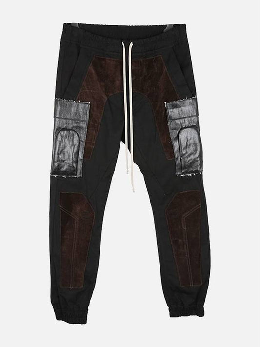 Suede Panel Design Drawstring Slim Fit Cargo Track Pants Black Brown - RICK OWENS - BALAAN 1