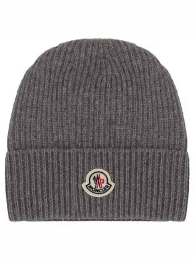 3B00054 M1900 935 Logo Patch Cashmere Wool Beanie Gray Hat TJ 270639 - MONCLER - BALAAN 1