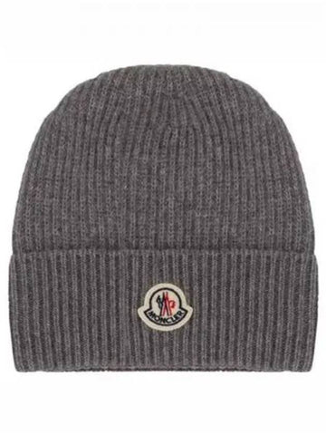 3B00054 M1900 935 Logo Patch Cashmere Wool Beanie Gray Hat TJ 270639 - MONCLER - BALAAN 1