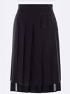 4 Bar Logo Plain Weave Wool Pleated Skirt Navy - THOM BROWNE - BALAAN 3