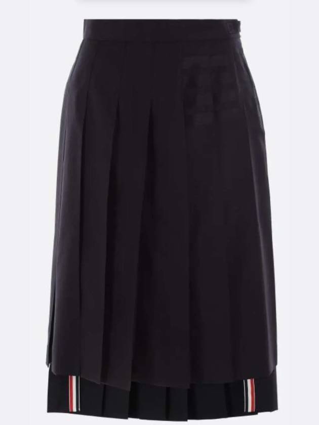 4 Bar Logo Plain Weave Wool Pleated Skirt Navy - THOM BROWNE - BALAAN 3