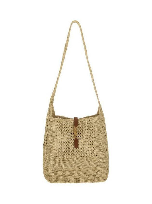 Raffia Crochet Hobo Shoulder Bag Natural - SAINT LAURENT - BALAAN 1