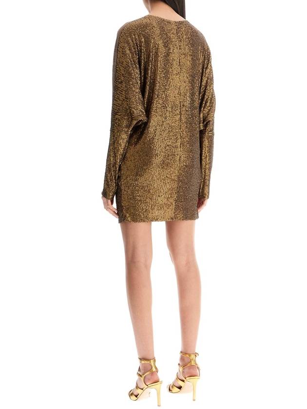 mini wrap dress with v-neck long sleeves shimmering bronze cocktail - NORMA KAMALI - BALAAN 3