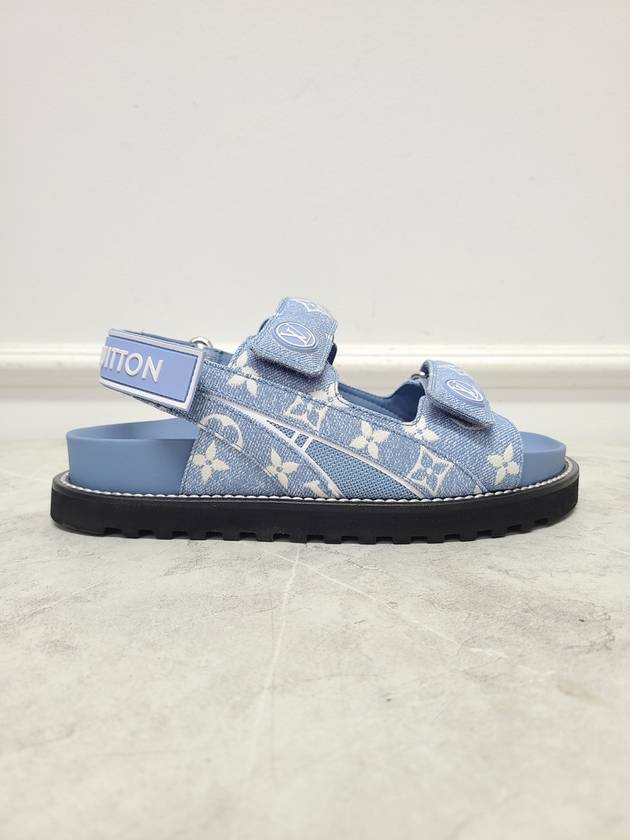 Monogram Paseo Velcro Denim Flat Sandals 37 - LOUIS VUITTON - BALAAN 1