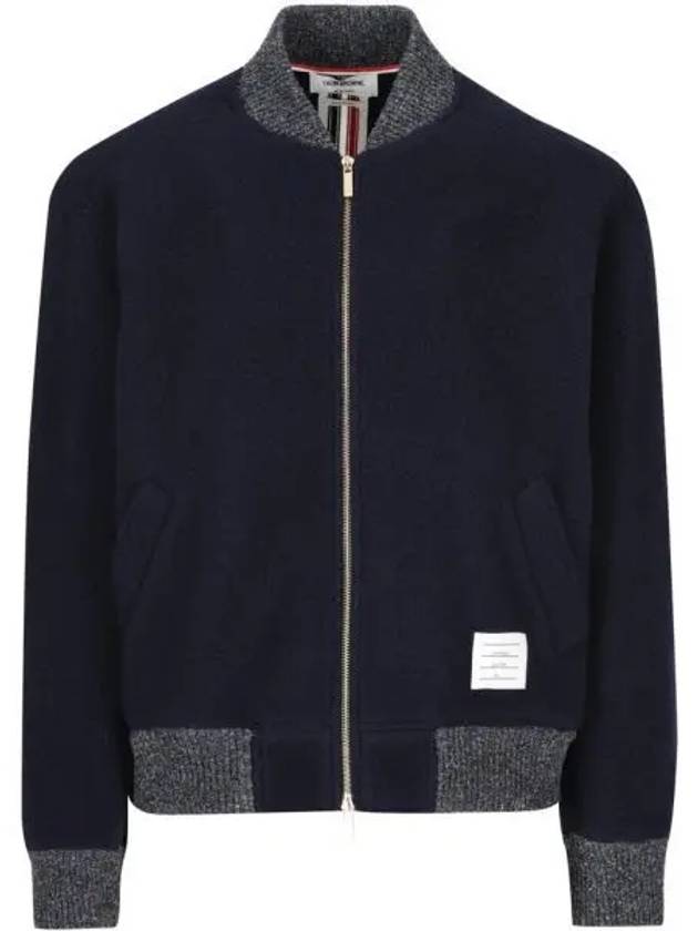 Fleece Stripe Wool Bomber Jacket Navy - THOM BROWNE - BALAAN 2