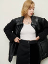 Women's Shearling Leather Zip-Up Jacket Black - PRETONE - BALAAN 5