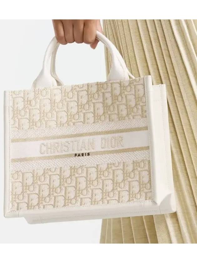 Small Oblique Embroidery Book Tote Bag Latte - DIOR - BALAAN 4