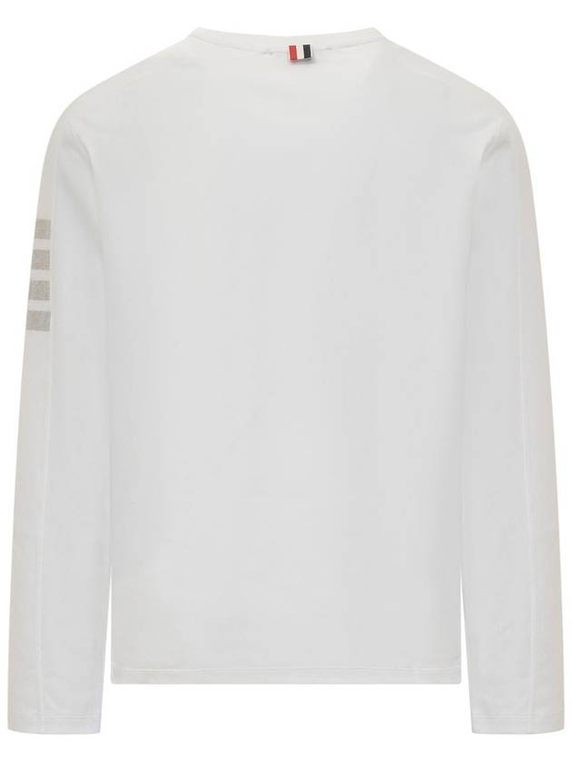 4-Bar Striped Cotton Long Sleeve T-Shirt White - THOM BROWNE - BALAAN 3