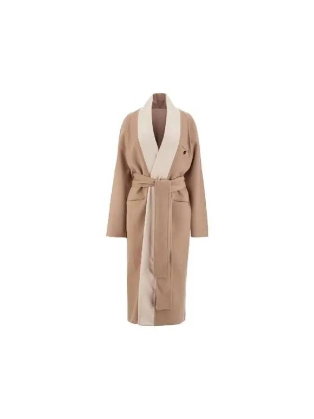 Wool Belt Long Single Coat Beige - SALVATORE FERRAGAMO - BALAAN 2