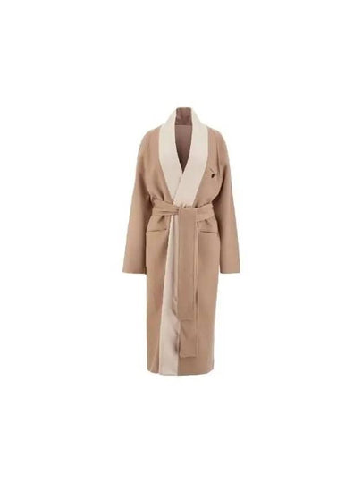 Wool Belt Long Single Coat Beige - SALVATORE FERRAGAMO - BALAAN 2