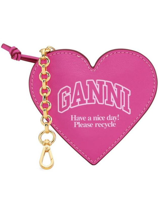 Funny Logo Heart Zipper Keyring Coin Purse Pink - GANNI - BALAAN 2