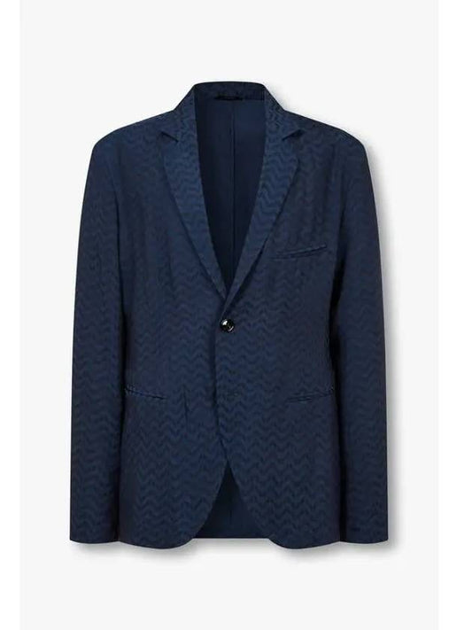 Men s Chevron Jacquard Single Jacket Navy - GIORGIO ARMANI - BALAAN 1