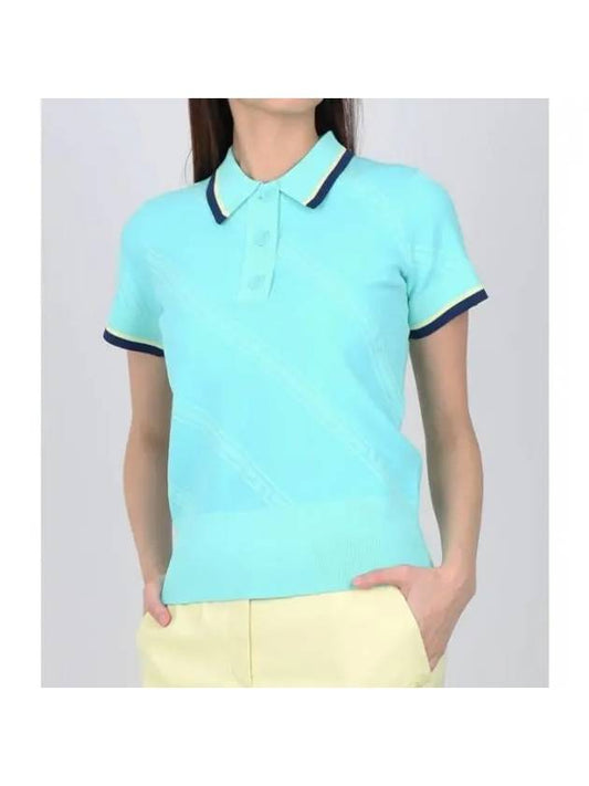 Women's Feline Knit Short Sleeve Polo Shirt Aruba Blue - J.LINDEBERG - BALAAN 1