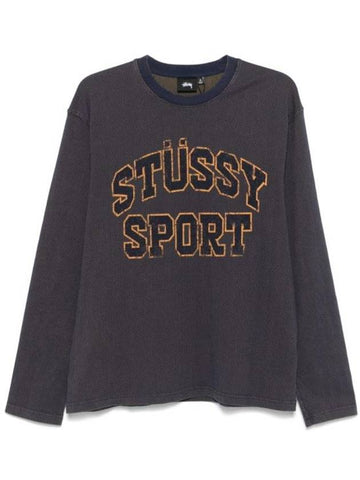 Logo Crew Neck Long Sleeve T-Shirt Navy - STUSSY - BALAAN 1