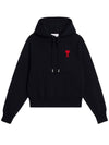 Heart Embroidered Logo Organic Cotton Hoodie Black - AMI - BALAAN 2