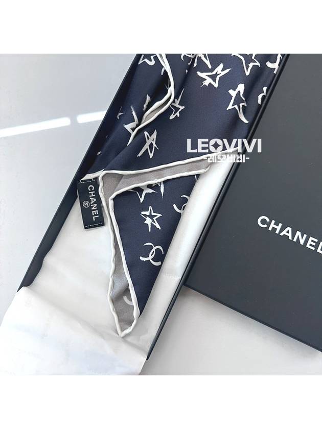 CC Logo Star Hair Chouchou Twilly Scarf Headband Detachable Silk Dark Gray AA8009 - CHANEL - BALAAN 3