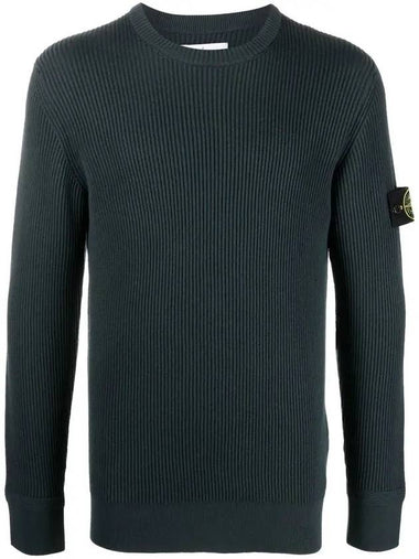 Wappen Patch Crew Neck Ribbed Wool Knit Dark Green - STONE ISLAND - BALAAN 1