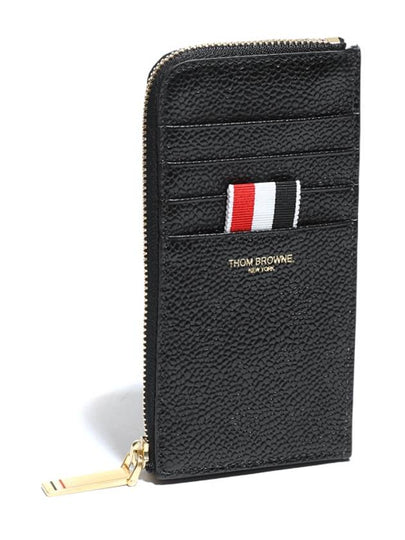 Stripe Zip Around Pebble Grain Leather Card Wallet Black - THOM BROWNE - BALAAN 2