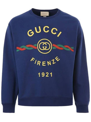 Firenze 1921 Cotton Sweatshirt Blue - GUCCI - BALAAN 1