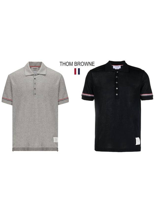 Lightweight Cotton Short Sleeve Polo Shirt Grey - THOM BROWNE - BALAAN 2