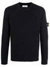 Wappen Patch Crew Neck Ribbed Wool Knit Top Black - STONE ISLAND - BALAAN 3