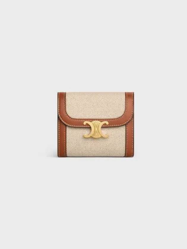 Women's Triomphe Small Textile Calfskin Wallet Natural Tan - CELINE - BALAAN 2