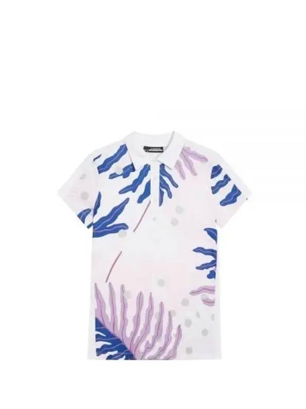 Women's Jada Paradise Monstera Print Polo Short Sleeve T-Shirt Pink - J.LINDEBERG - BALAAN 2