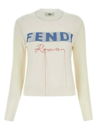 Logo Cashmere Blend Knit Top White - FENDI - BALAAN 2