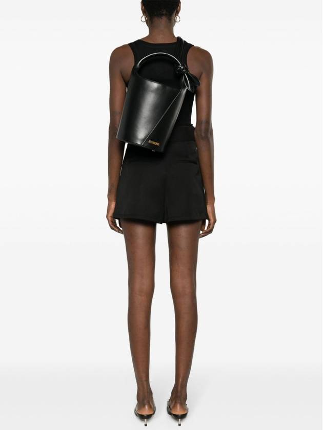 Le Petit Tourni Mini Knotted Leather Bucket Bag Black - JACQUEMUS - BALAAN 4