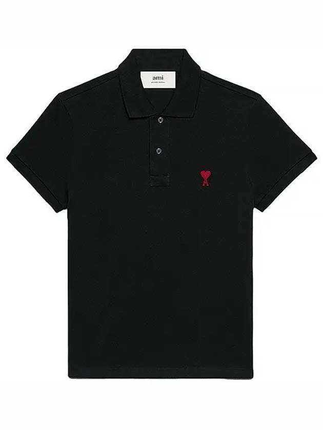 Heart Logo Polo Shirt Black - AMI - BALAAN 2