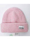 Logo Patch Knit Beanie Pink - GANNI - BALAAN 4