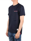 Men's Medium Weight Jersey Tipped Pocket Crewneck Short Short Sleeve T-Shirt Navy - THOM BROWNE - BALAAN 4