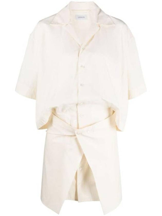 Cotton Shirt Neck Short Dress Ecru - LEMAIRE - BALAAN 1