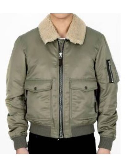 Men's Nylon Twill Shearling Collar Flight Bomber Jacket Khaki - TOM FORD - BALAAN 2