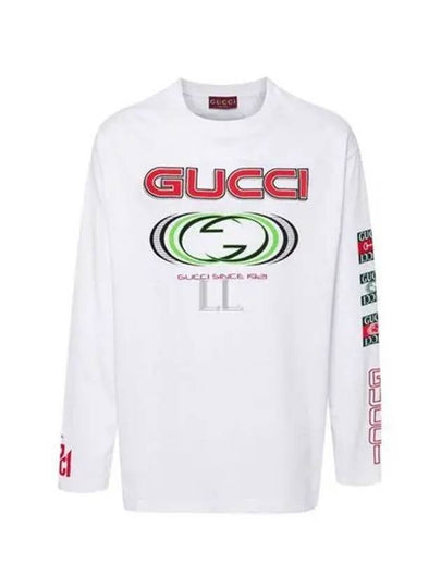 Printed Cotton Jersey Long Sleeve T Shirt White - GUCCI - BALAAN 2