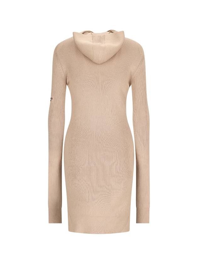 Long Sleeve Hooded Wool Silk Short Dress Beige - FENDI - BALAAN 3