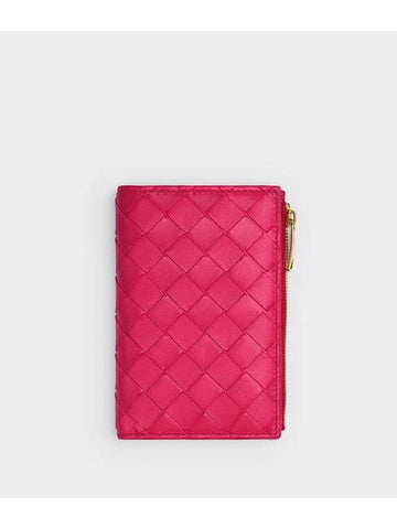 Intrecciato Folder Zipper Card Wallet Cranberry - BOTTEGA VENETA - BALAAN 1