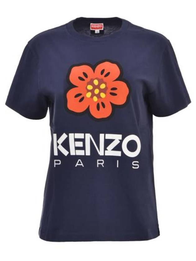 Women's Boke Flower Loose Fit Cotton Short Sleeve T-Shirt Navy - KENZO - BALAAN 2