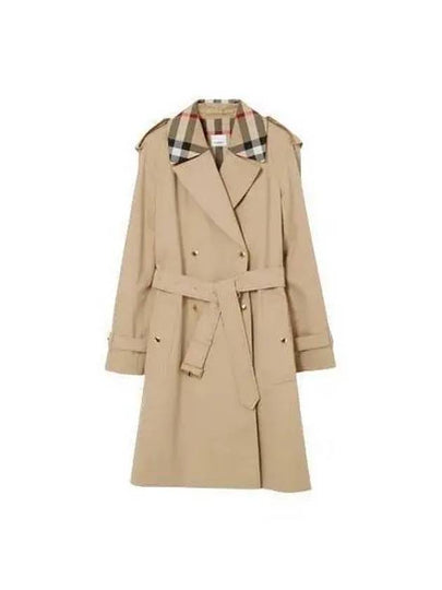 Women's Check Trim Cotton Gabardine Waterloo Trench Coat Beige - BURBERRY - BALAAN 2