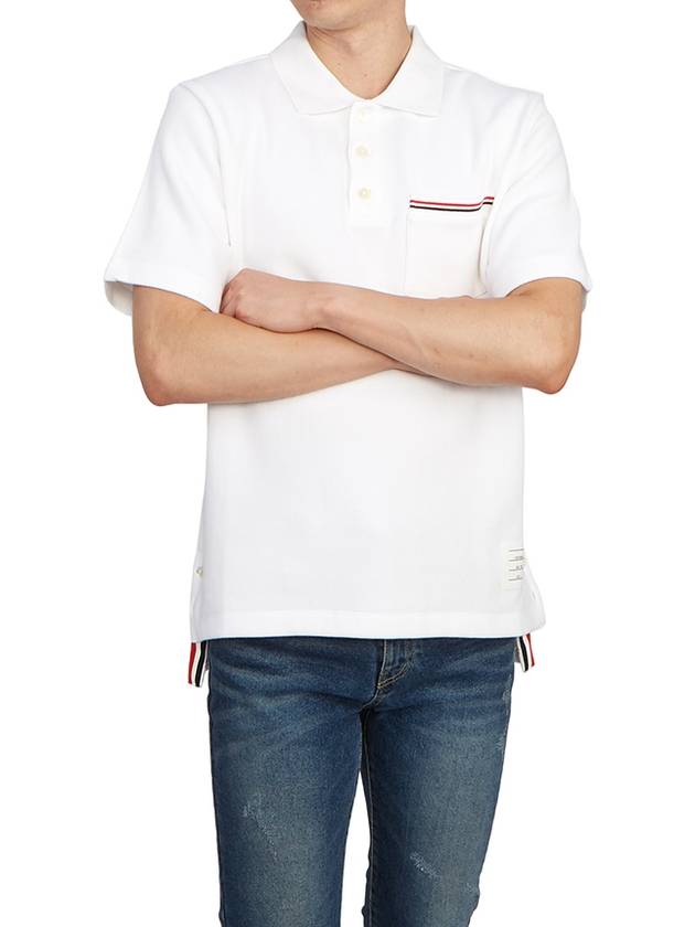 RWB Pocket Interlock Cotton Short Sleeve Polo Shirt White - THOM BROWNE - BALAAN 6