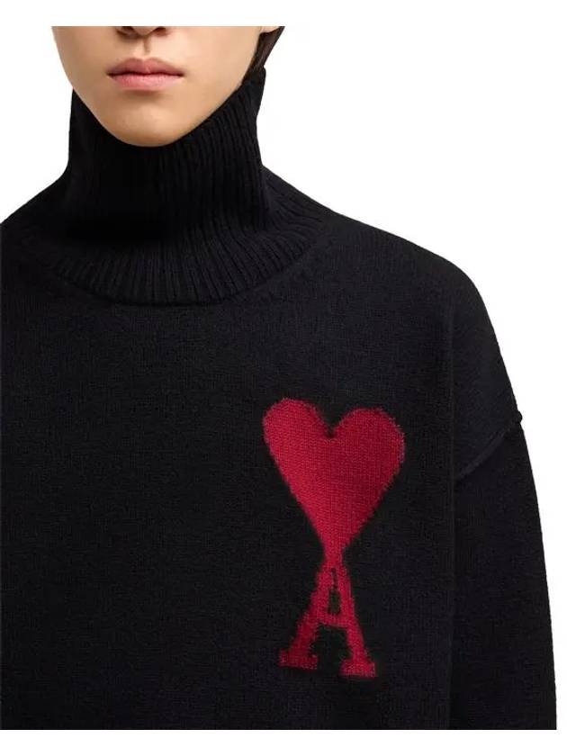 Heart Logo Knit Turtleneck Black - AMI - BALAAN 4