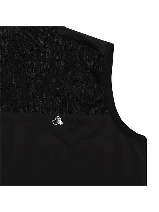 Metal Fabric Mix High Neck Sleeveless T-Shirt 9804LZSPBLACK - BLACK&WHITE - BALAAN 3