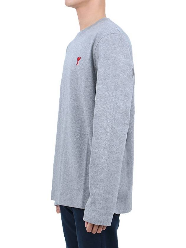 Chain Stitch Heart Logo Long Sleeve T-Shirt Heather Grey - AMI - BALAAN 4