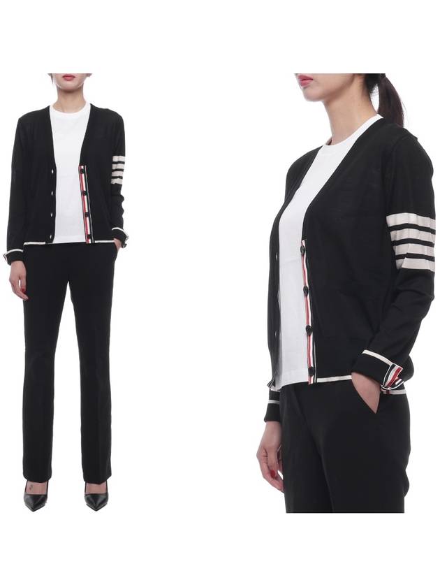 4 Bar Relaxed Fit Fine Merino Wool Cardigan Black - THOM BROWNE - BALAAN 2