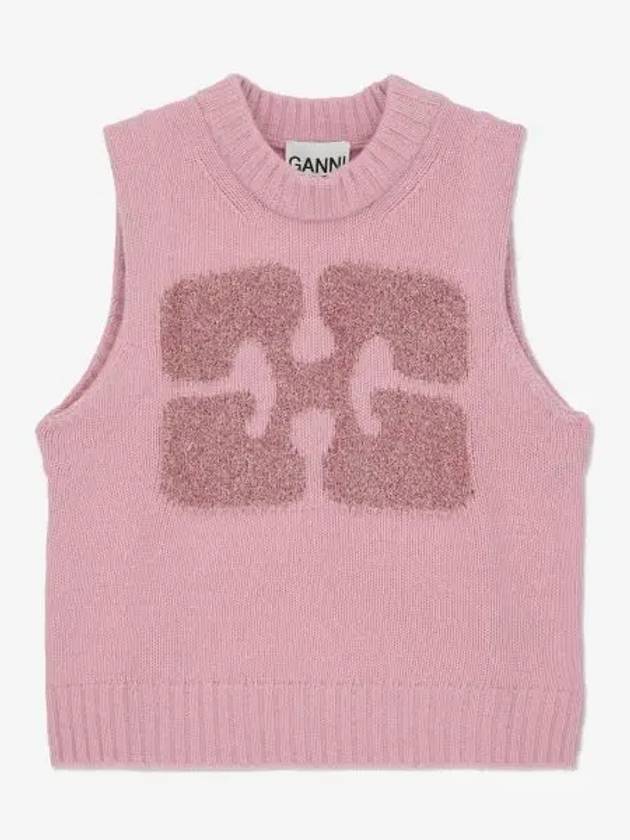 Graphic Wool Mix Vest Knit Top Fragrant Lilac - GANNI - BALAAN 2