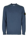 Men's Waffen Patch Crew Neck Raw Cotton Knit Top Blue - STONE ISLAND - BALAAN 2