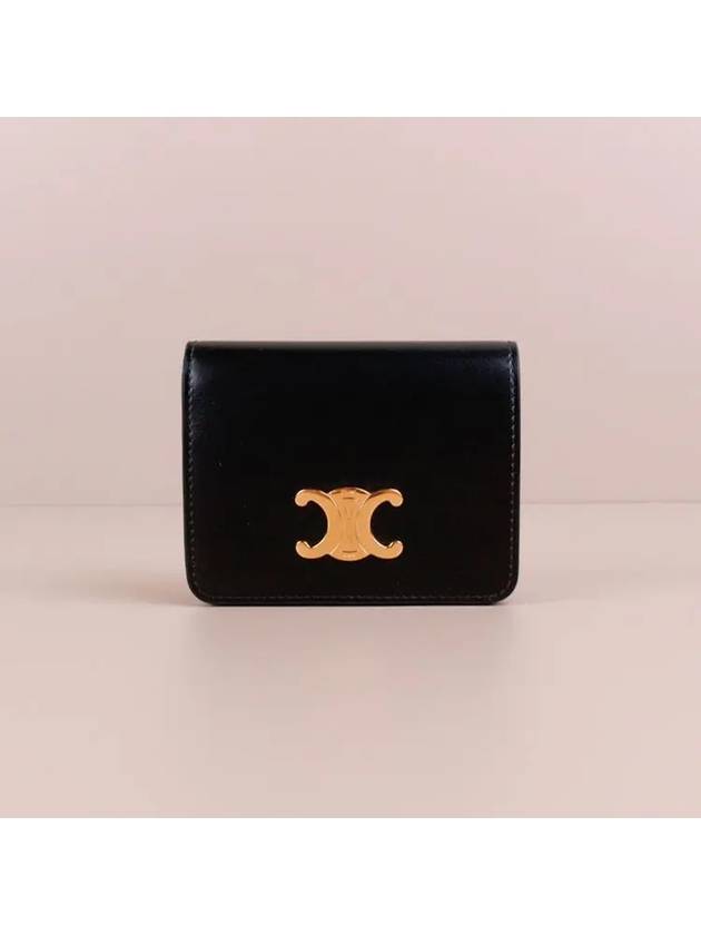 Triomphe Compact Shiny Calfskin Half Wallet Black - CELINE - BALAAN 4