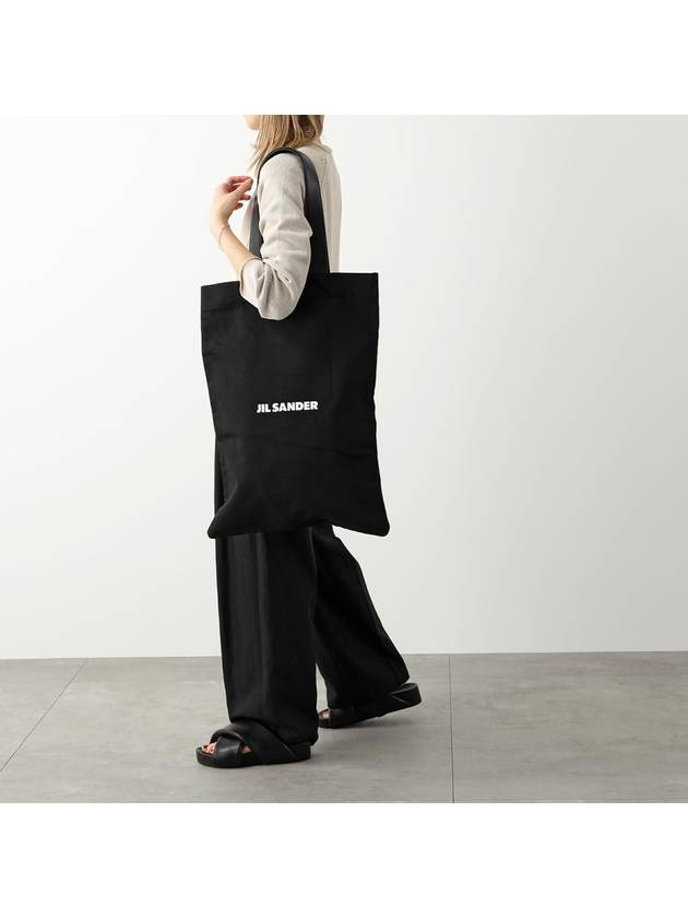 Logo Print Large Cotton Tote Bag Black - JIL SANDER - BALAAN 2