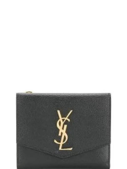 Uptown Compact Grain De Poudre Embossed Leather Halfwallet Black - SAINT LAURENT - BALAAN 2