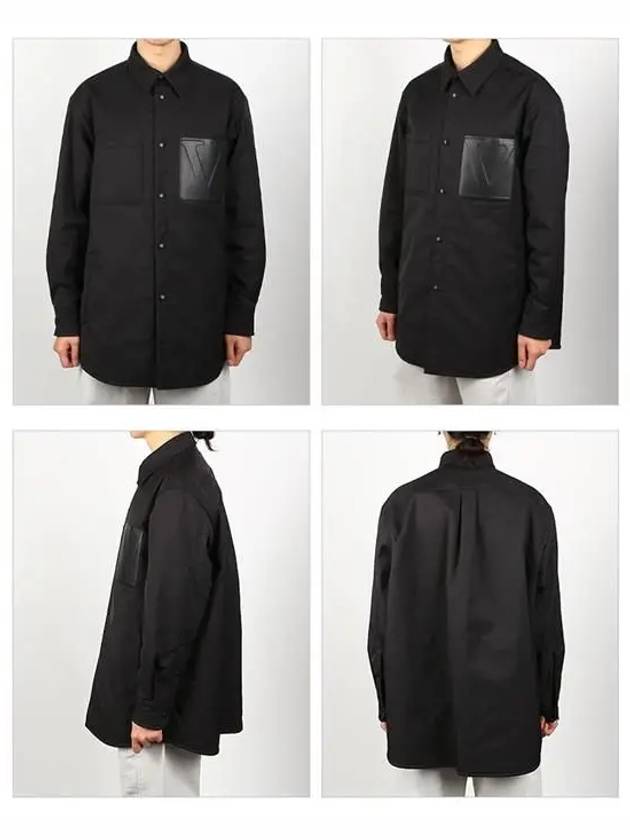 V Logo Leather Pocket Shirt Jacket Black - VALENTINO - BALAAN 3